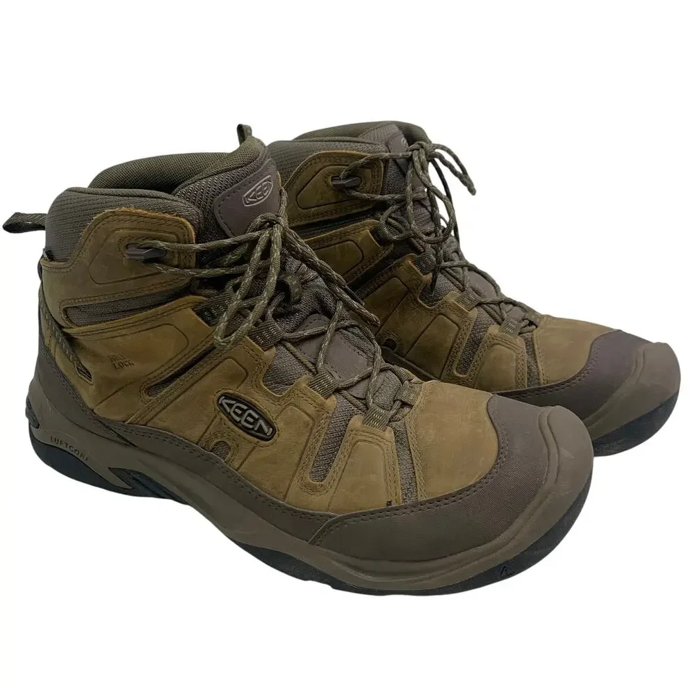 Keen Mens Sz 14 Circadia Mid Waterproof Hiking Boots Leather Bison Brindle